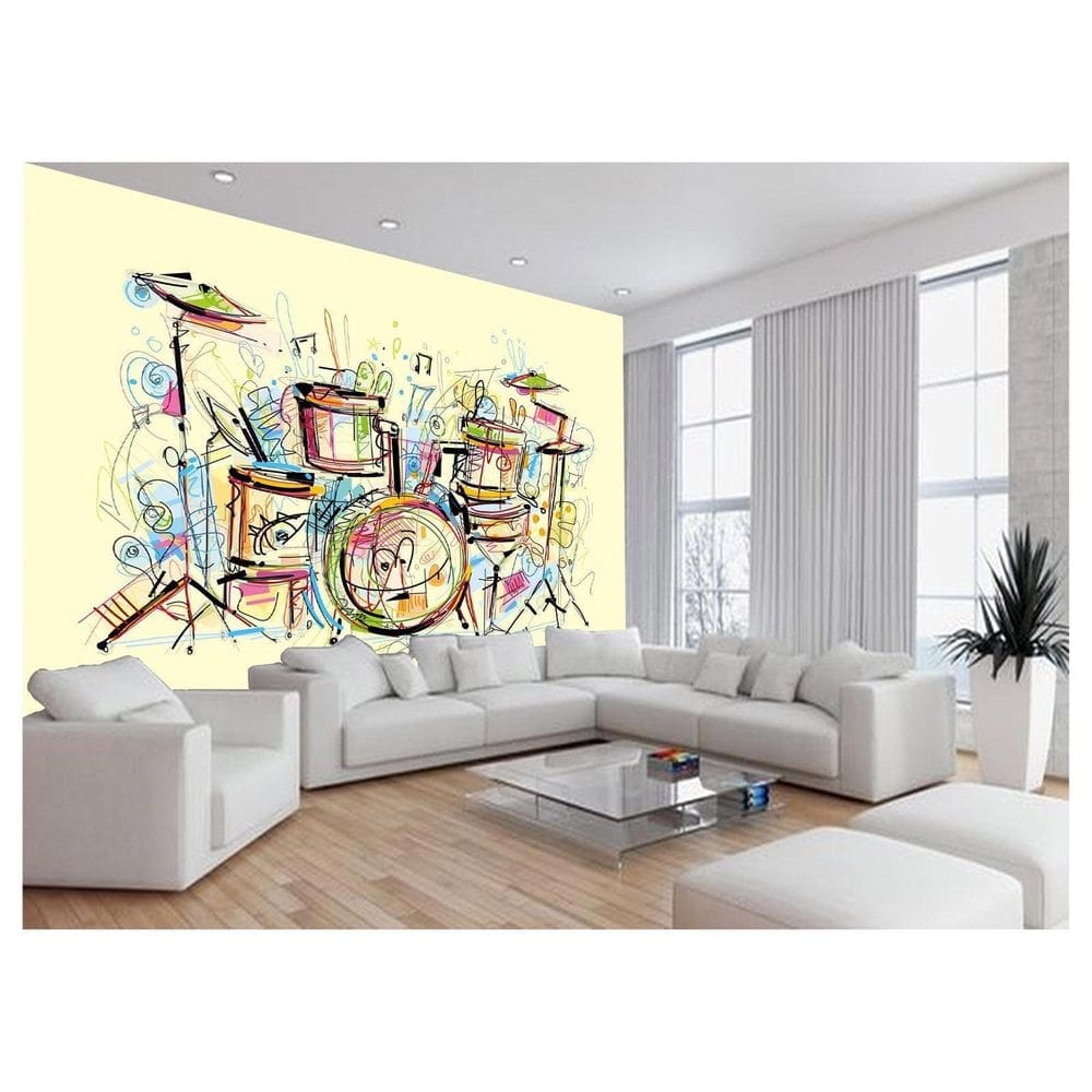 Papel De Parede 3D Musica Bateria Arte Desenho 3,5M Mus82