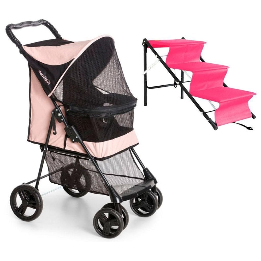Carrinho Pet Lecco Rosa Até 15Kg E Escada Rampa One