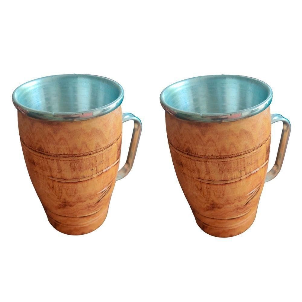 Kit 2 Caneca Termica De Madeira Artesanal Rústica 300ml