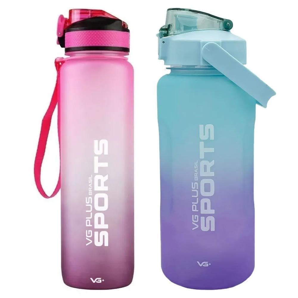 Kit 2 Garrafinha Squeeze Plástico 2l + 1l Academia Vg+ Rosa/verde