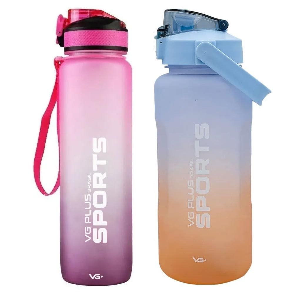 Kit 2 Garrafinha Squeeze Plástico 2l + 1l Academia Vg+ Rosa/azul