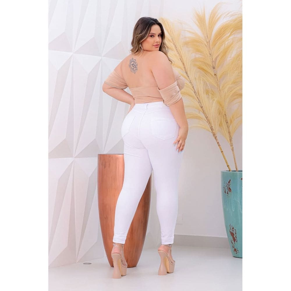 Calça Sarja Branca Skinny Midi