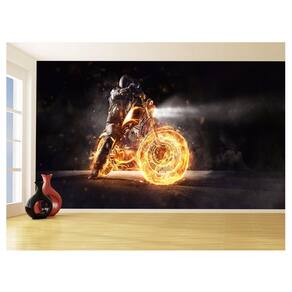 Papel De Parede 3D Moto Esporte Fogo Radical 3,5M Bkm104