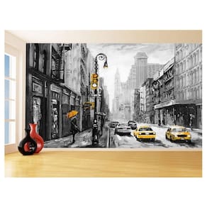 Papel De Parede 3D Arte Pintura Nova York Taxi 3,5M Tra116