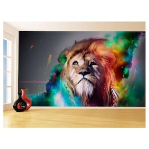 Papel De Parede 3D Arte Leão Colorido Pintura 3,5M Tra66