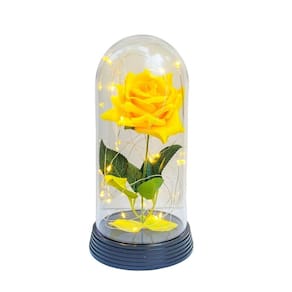 Luminária a rosa encantada amarela 20 cm base preto quente
