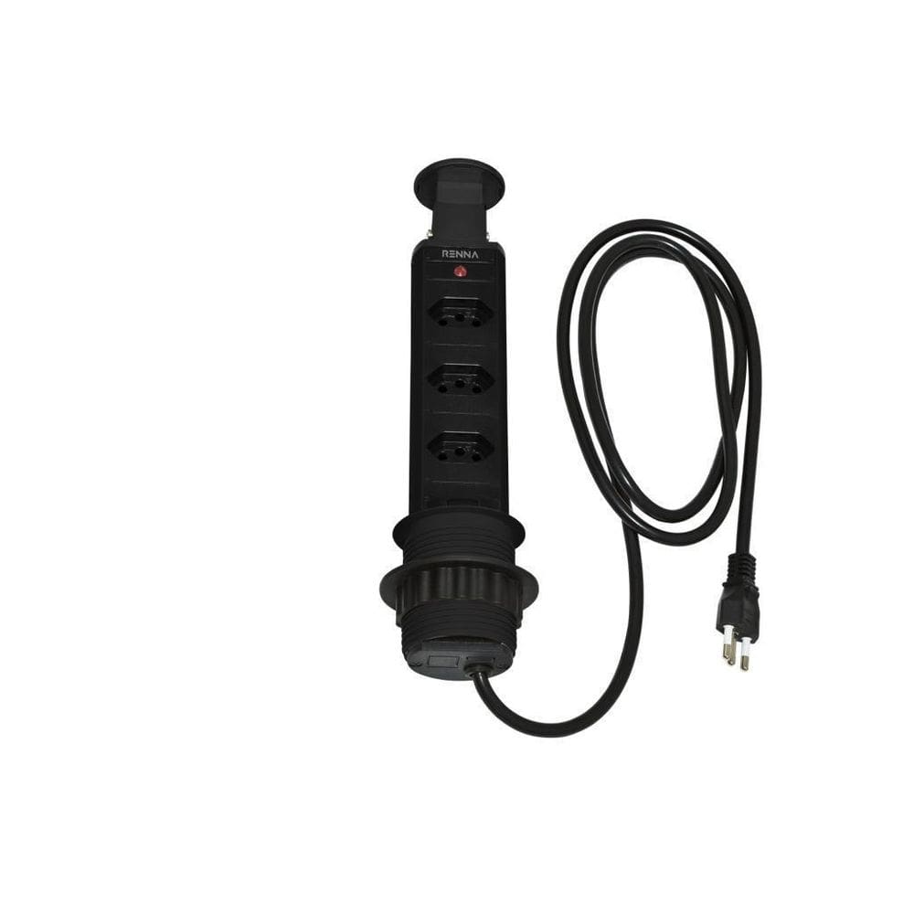Torre De Tomada Preta Multiplug Bancada Mesa Balcão Renna