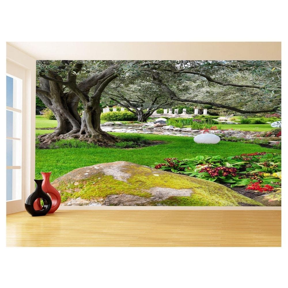 Papel De Parede Jardim Rio Flores Lago Árvores 3,5M Jjp56