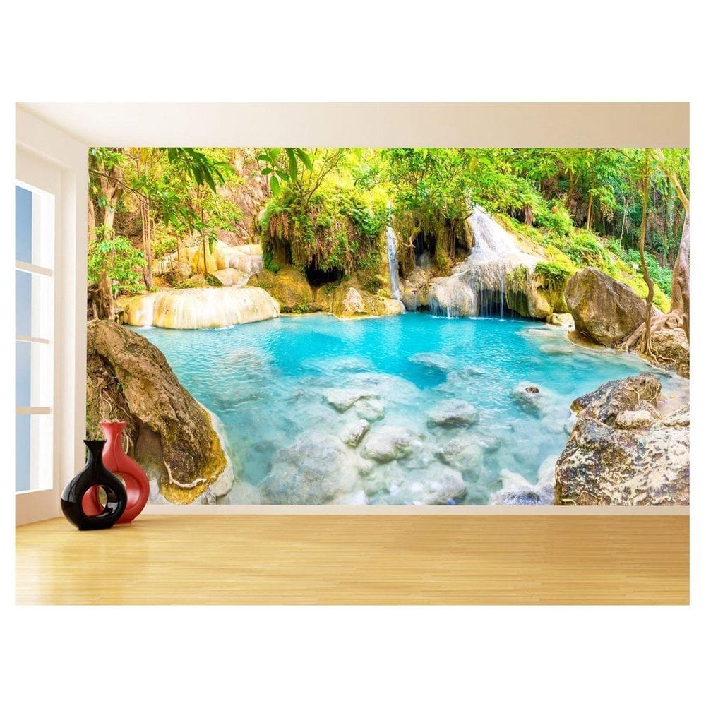 Papel De Parede 3D Paisagem Cachoeira Florestas 3,5M Nch239
