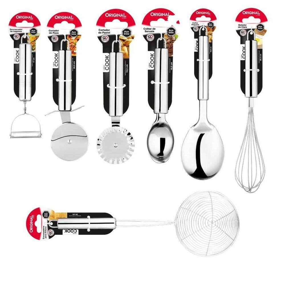 Kit utensílios cozinha 7 peças aço inox