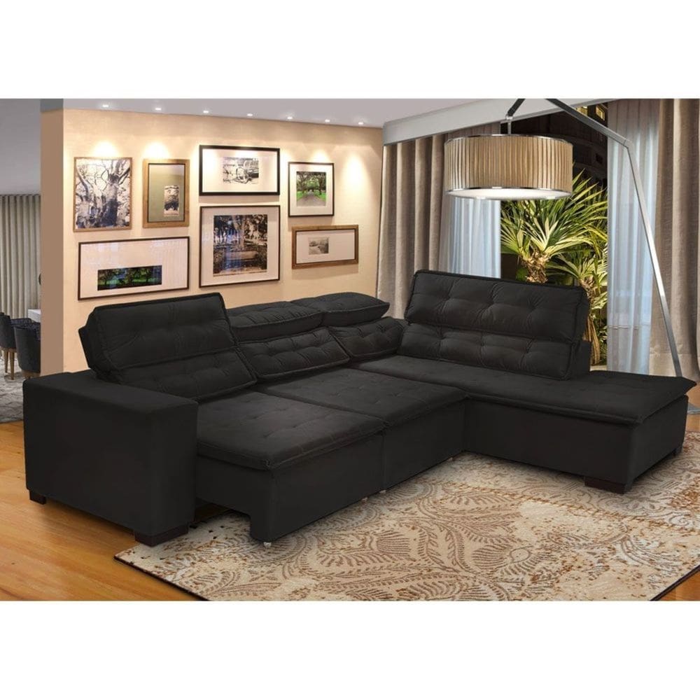 Sofá Retrátil Reclinável e Chaise 5 Lugares 280cm Super Confortável Sttilo Mega Sul