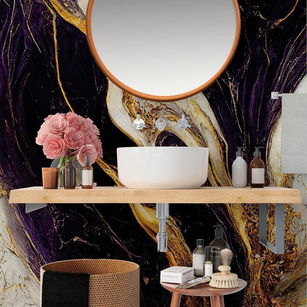 Papel de parede painel 3d mármore branco ouro roxo 1,5m