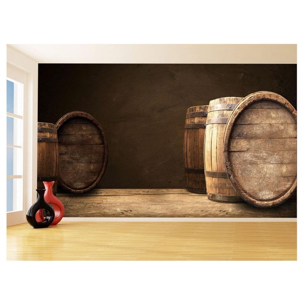 Papel De Parede 3D Alimentos Vinho Tonel Barril 3,5M Al472