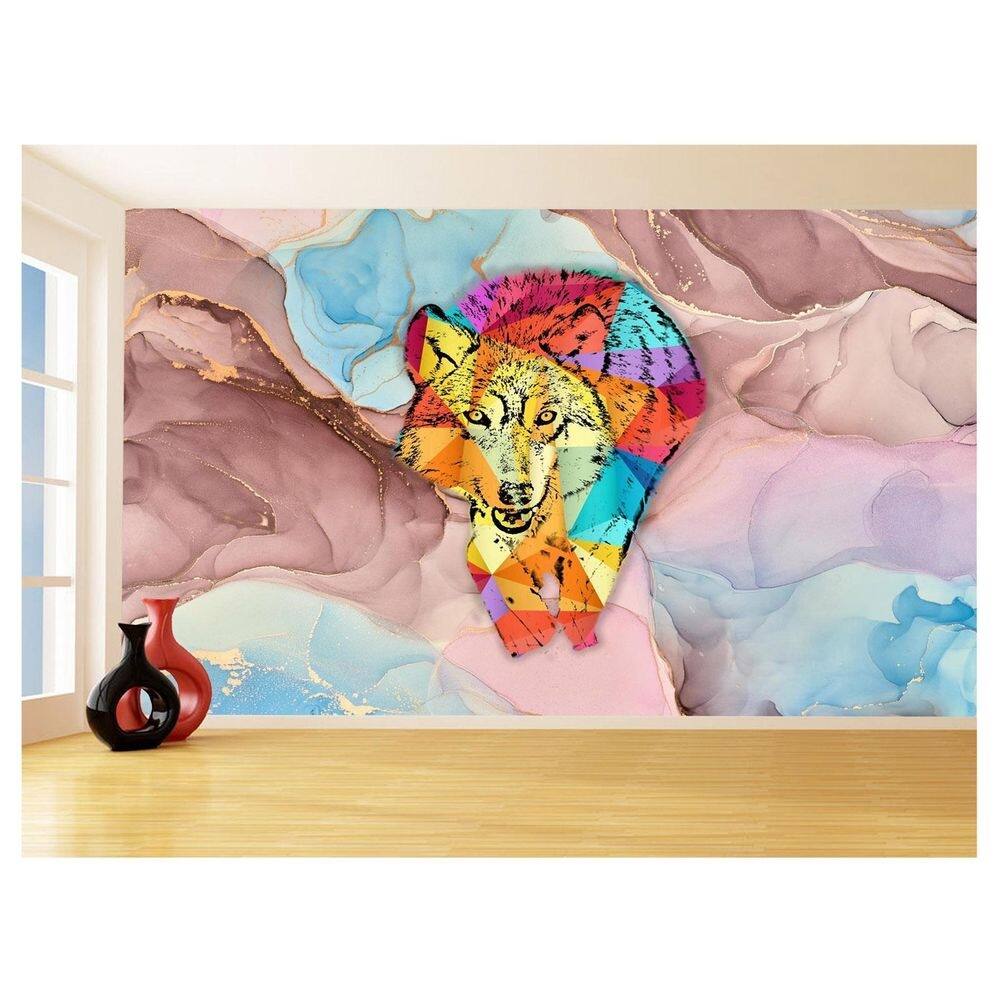 Papel De Parede Animais Pop Art Lobo Colorido 3,5M Pxa593