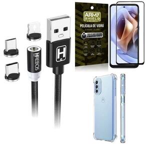 Kit capinha moto g41 + cabo magnético 2 metros + película