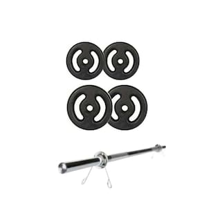 Kit 6kg anilhas pintadas 2 1kg e 2 2kg + barra oca cromada
