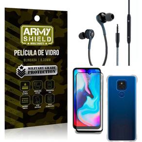 Kit moto e7 plus fone extreme+capa anti impacto+película 3d