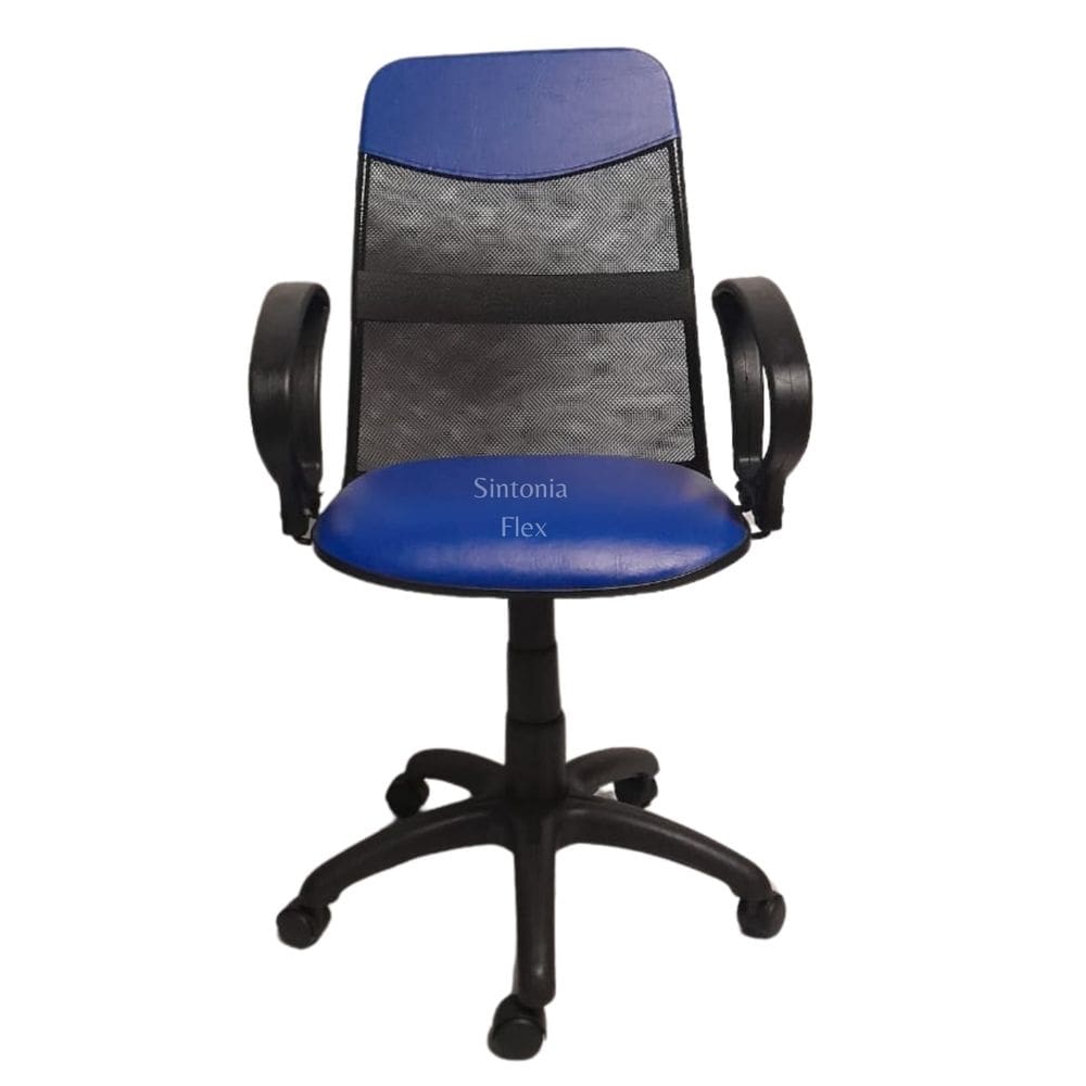 Cadeira diretor tela giratória com faixa e braço fixo corano azul