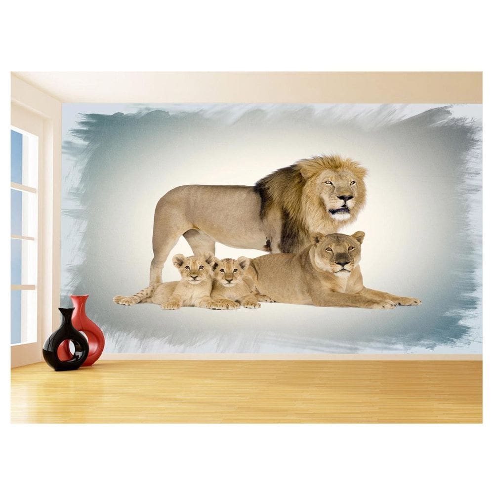 Papel De Parede Animais Leão Família Filhotes 3,5M Anm520