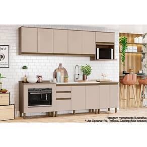 Cozinha Completa Connect 10 Peças (5 Armários + 3 Balcões + 2 Complementos) C6P26 Duna/Cristal - Henn