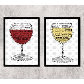 Kit 2 Quadros Vinho Branco E Vinho Tinto 33X24Cm - Com Vidro