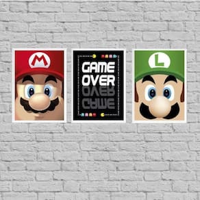Kit 3 Quadros Vídeo Game Personagens 33X24Cm
