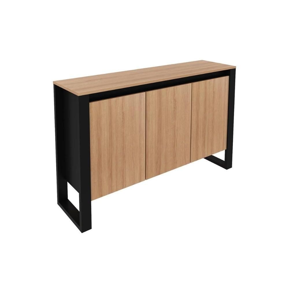Balcão de Escritório ME4147 c/ 3 Portas Amêndoa/Preto - Tecno Mobili