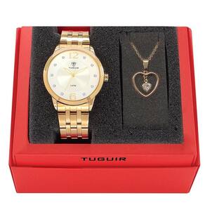 Kit relógio feminino tuguir analógico w2122 dourado e prata