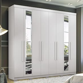 Guarda Roupa Casal 238cm 8 Portas 4 Gavetas com Espelhos e Pés Master New Santos Andirá