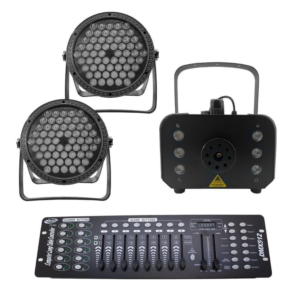 Kit 2 Par Led 3 Em 1 + Máq. De Fumaça 1200W + Mesa Dmx 512