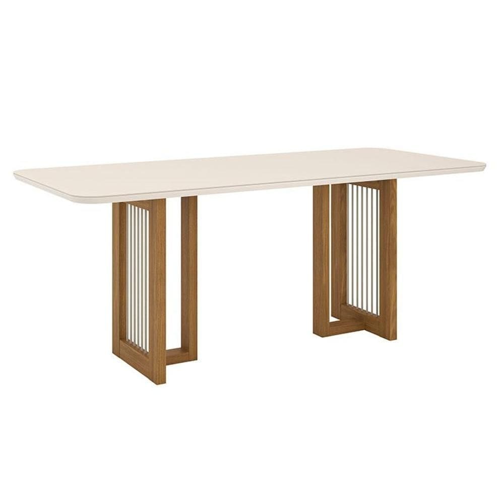 Mesa de Jantar Yara 200 cm Canto Arredondado com Vidro Nature Off White - Henn