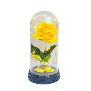 Luminária a rosa encantada amarela 20 cm base preto quente