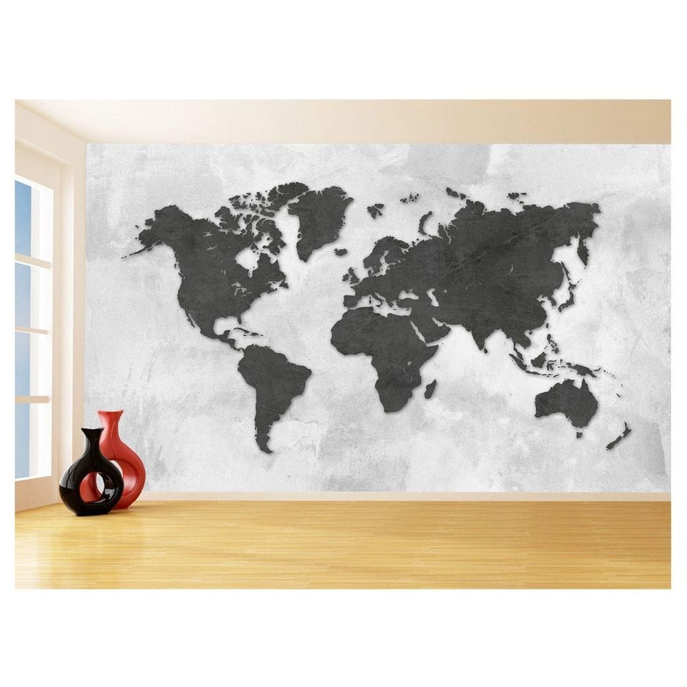 Papel De Parede 3D Mapa Mundi Cimento Concreto 3,5M Nmu36