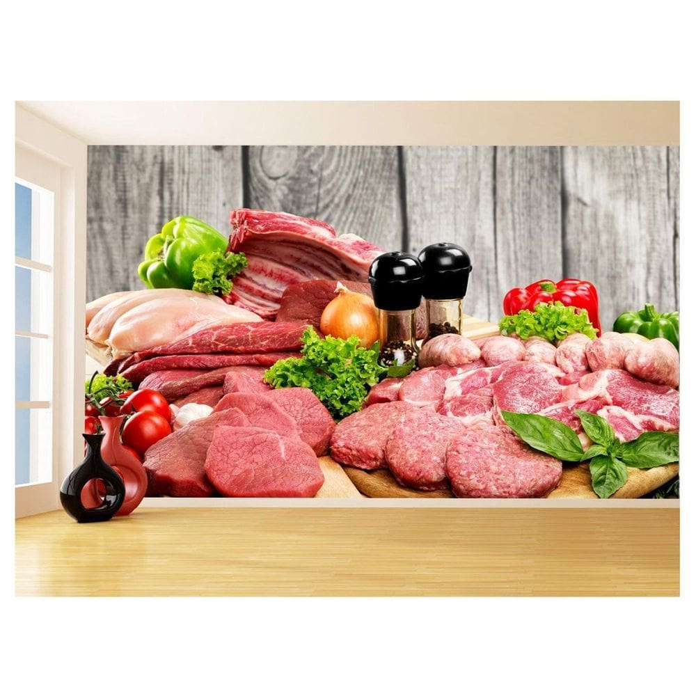 Papel De Parede 3D Alimentos Carnes Embutidos 3,5M Al486