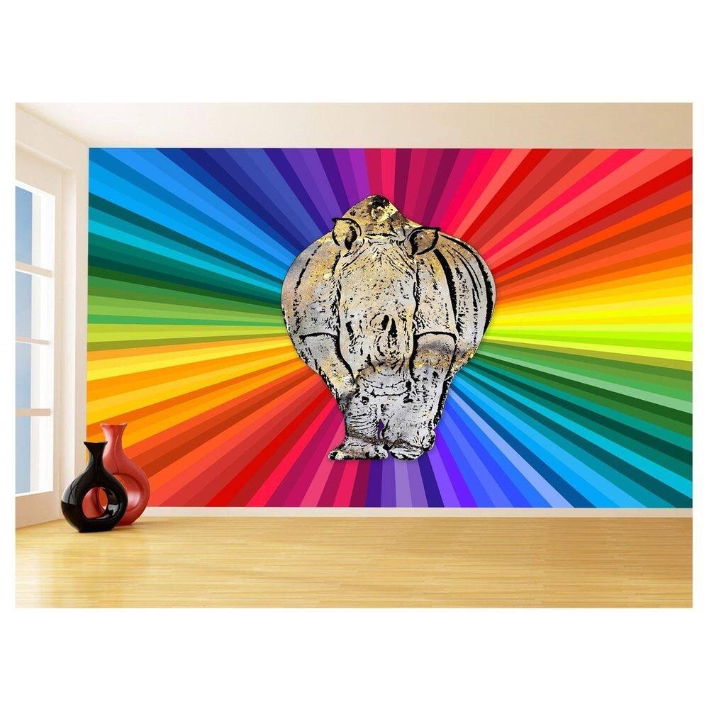 Papel De Parede 3D Animais Pop Art Rinoceronte 3,5M Pxa497