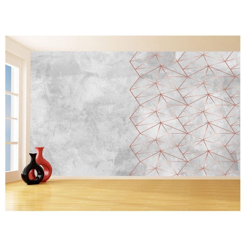 Papel De Parede 3D Concreto Linhas Dourado Rose 3,5M Kkt244