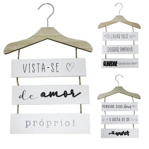 Enfeite placa cabide madeira frases pendurar 36x24