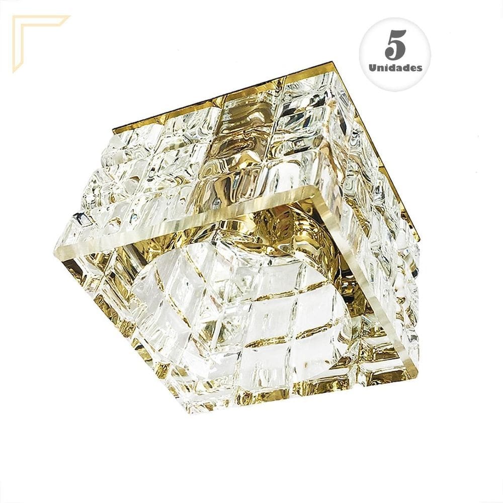 Spot LED Cristal K9 - Base Dourada - Kit 5 Bet08