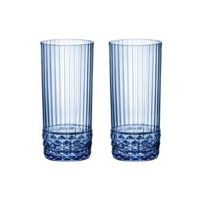 Jogo 2 copos cristal água 490 ml azul america 20s bormioli