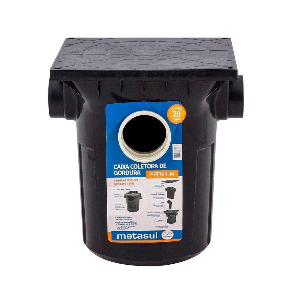 Caixa de gordura coletora premium com cesto 20l preta