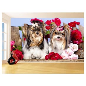 Papel De Parede 3D Animais Cachorros Yorkshire 3,5M Anm363