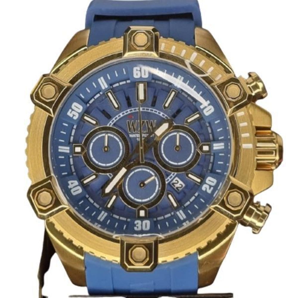 Relogio wzw7252 azul com dourado cronografo  c/nfe