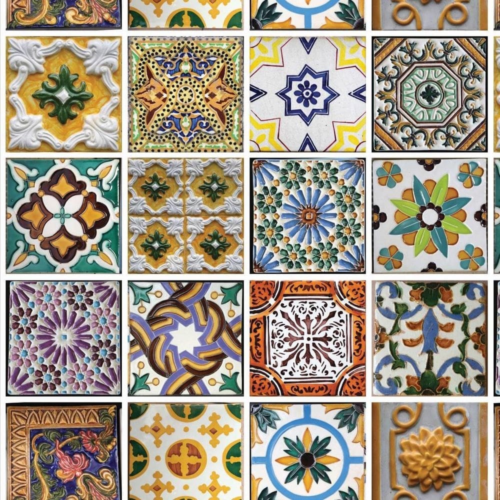Papel de parede lavável azulejo português moderno 3m