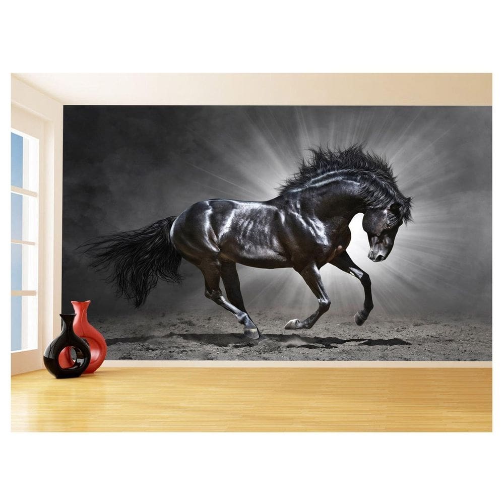 Papel De Parede Animais Cavalo Preto Saltando 3,5M Anm360