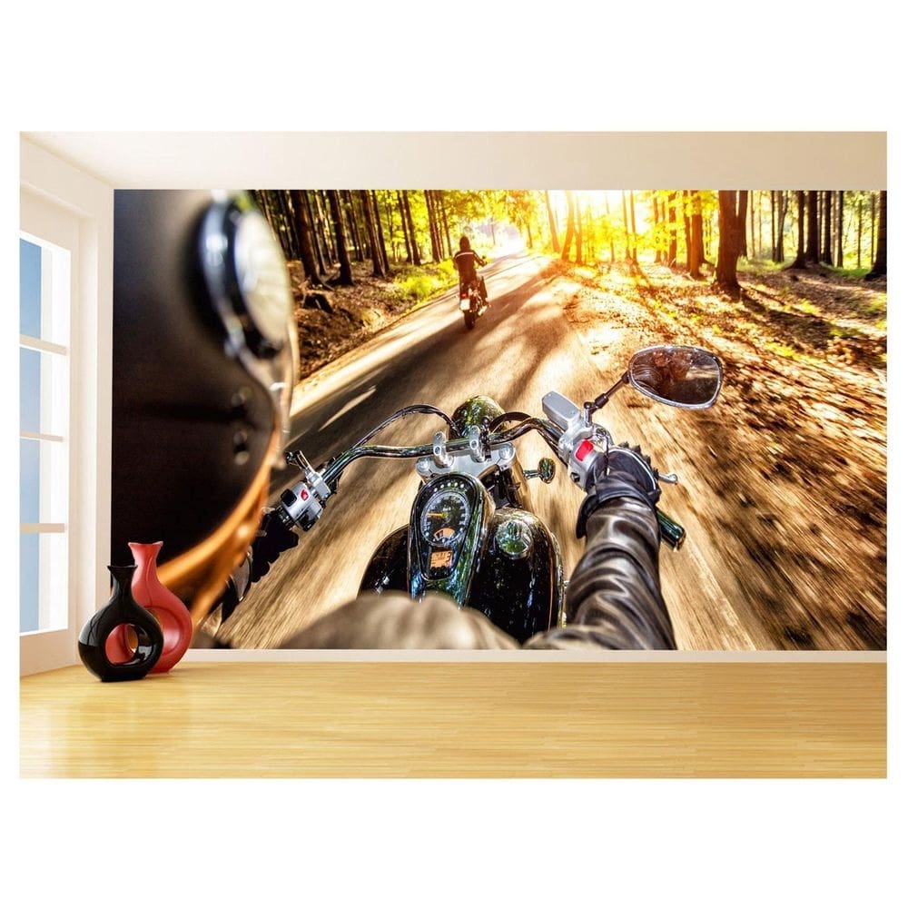 Papel De Parede 3D Moto Esporte Viagem Estrada 3,5M Bkm101