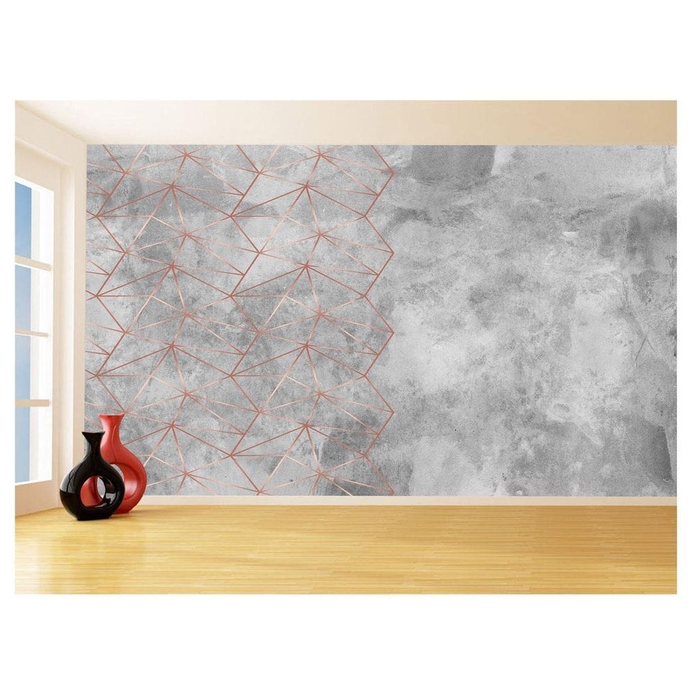 Papel De Parede 3D Concreto Linhas Dourado Rose 3,5M Kkt247