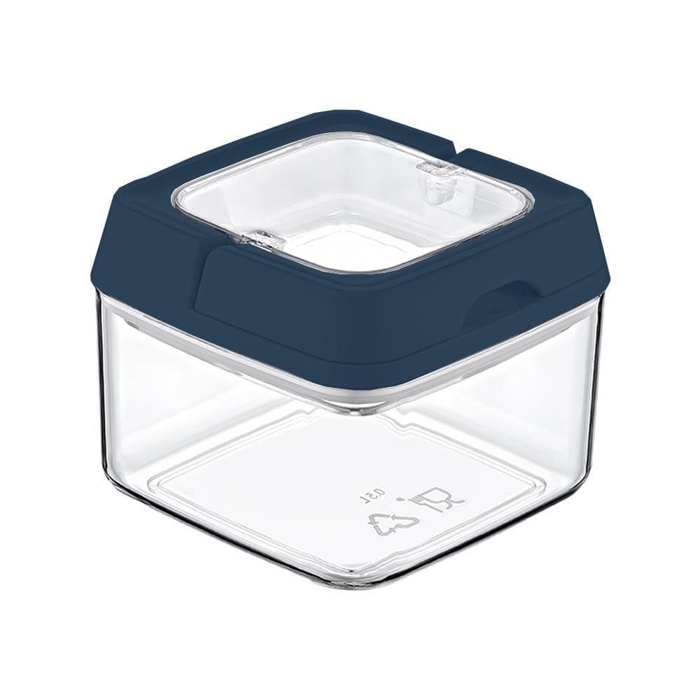 Pote de acrílico hermético quadrado com tampa 500ml azul