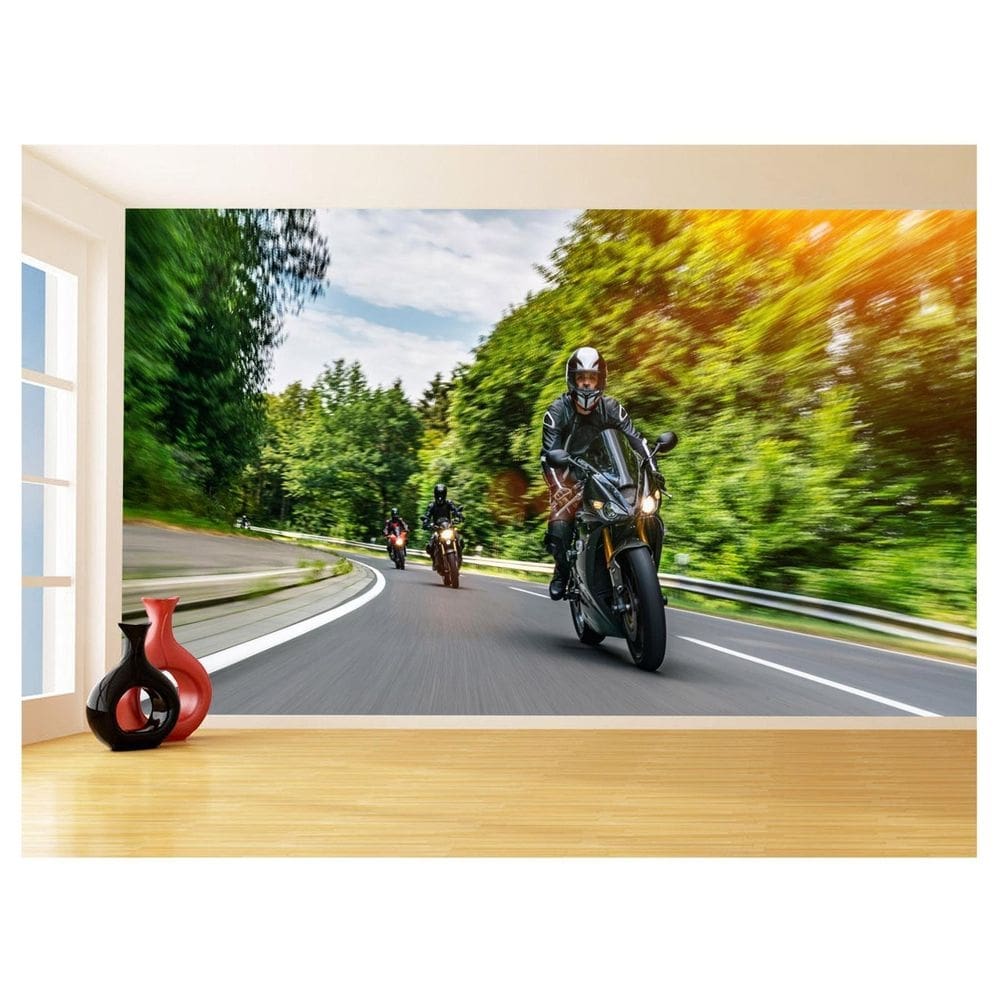 Papel De Parede 3D Moto Esporte Viagem Estrada 3,5M Bkm61