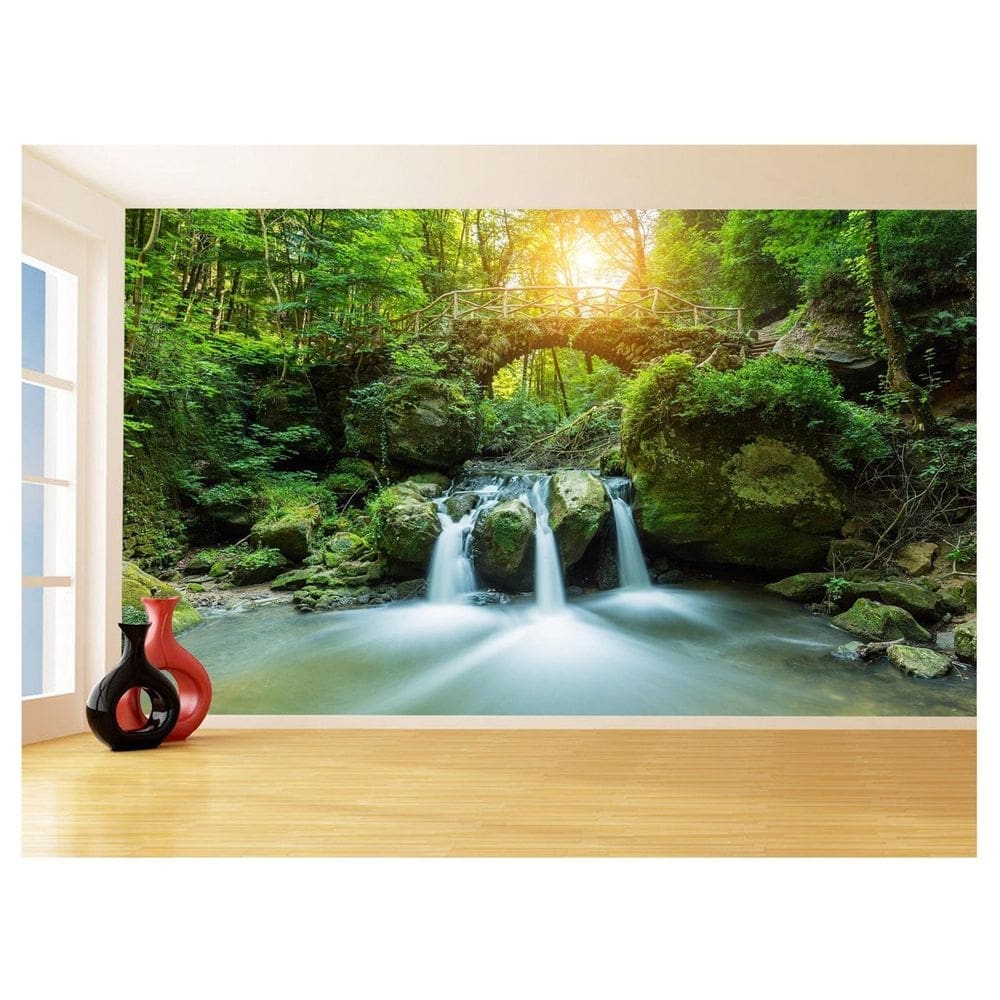 Papel De Parede 3D Paisagem Cachoeira Florestas 3,5M Nch243