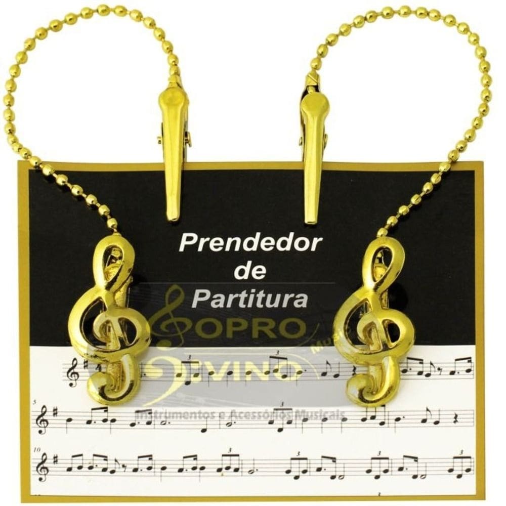 Prendedor De Partitura Clipets C/ Corrente Dourado